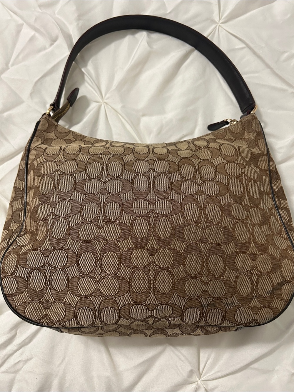 Coach Brown Signature Jacquard Hobo with Dark Brown Leather Trim - Picture 2 of 7